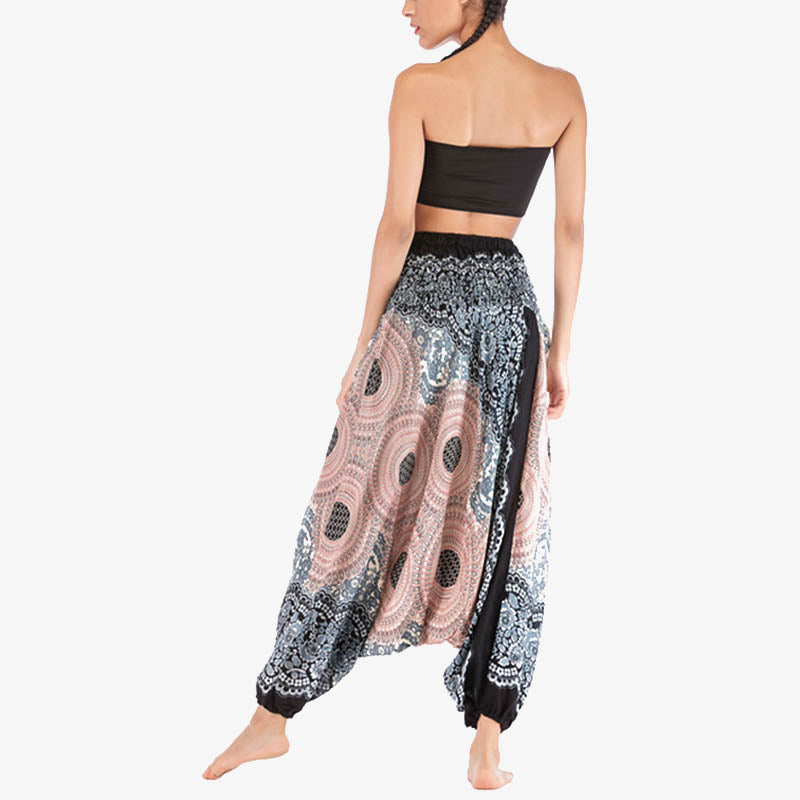 Buddha Stones Dwa style Noś okrągły geometryczny wzór Luźne marszczone spodnie haremowe Kombinezon Wysoki stan Damskie spodnie do jogi - image 31