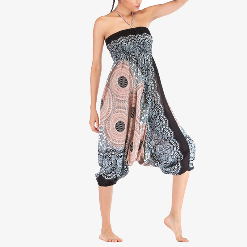 Buddha Stones Dwa style Noś okrągły geometryczny wzór Luźne marszczone spodnie haremowe Kombinezon Wysoki stan Damskie spodnie do jogi - image 35