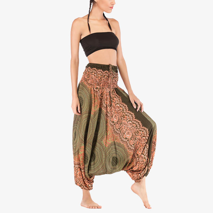 Buddha Stones Dwa style Noś okrągły geometryczny wzór Luźne marszczone spodnie haremowe Kombinezon Wysoki stan Damskie spodnie do jogi - image 41