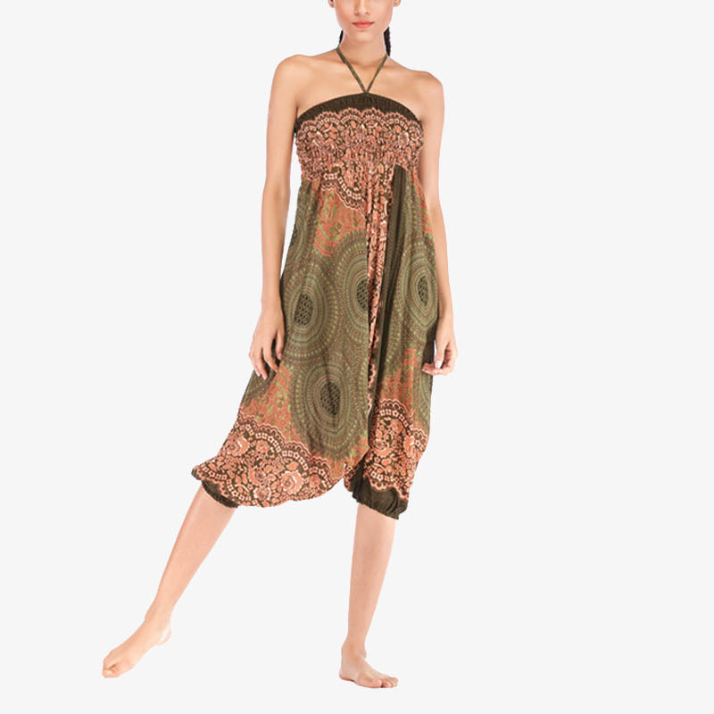 Buddha Stones Dwa style Noś okrągły geometryczny wzór Luźne marszczone spodnie haremowe Kombinezon Wysoki stan Damskie spodnie do jogi - image 43