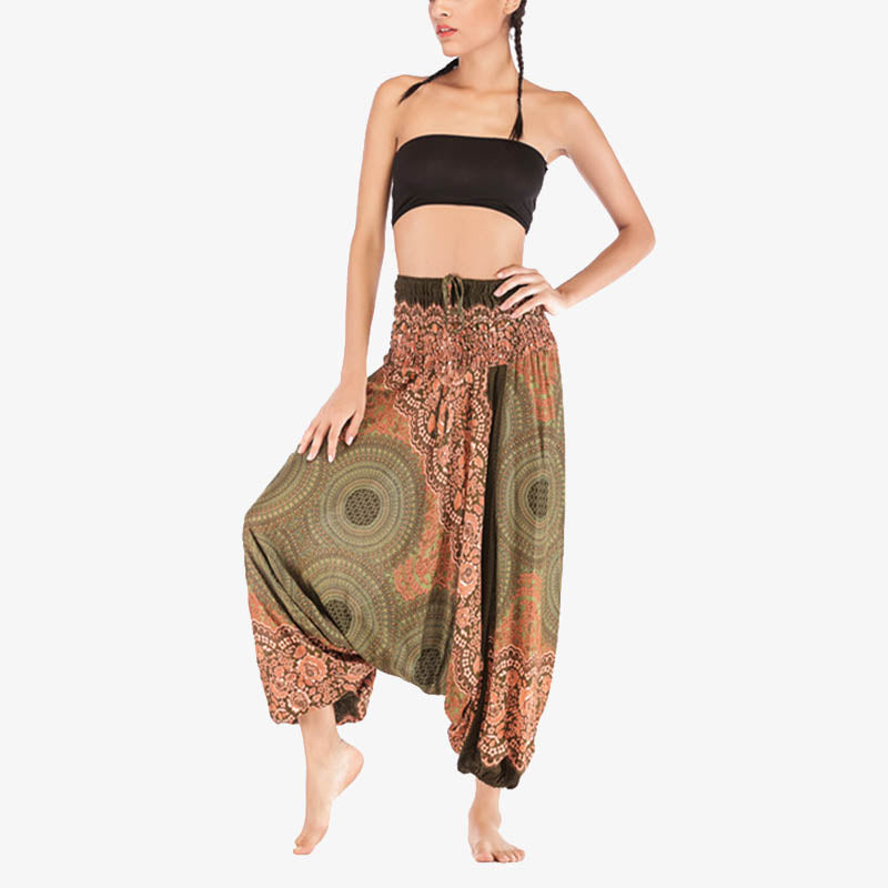 Buddha Stones Dwa style Noś okrągły geometryczny wzór Luźne marszczone spodnie haremowe Kombinezon Wysoki stan Damskie spodnie do jogi - image 40