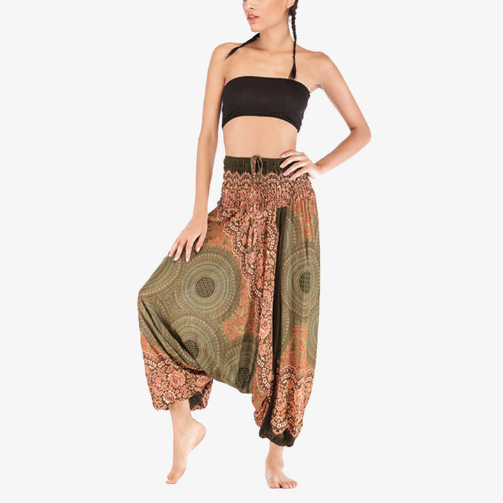 Buddha Stones Dwa style Noś okrągły geometryczny wzór Luźne marszczone spodnie haremowe Kombinezon Wysoki stan Damskie spodnie do jogi - image 40