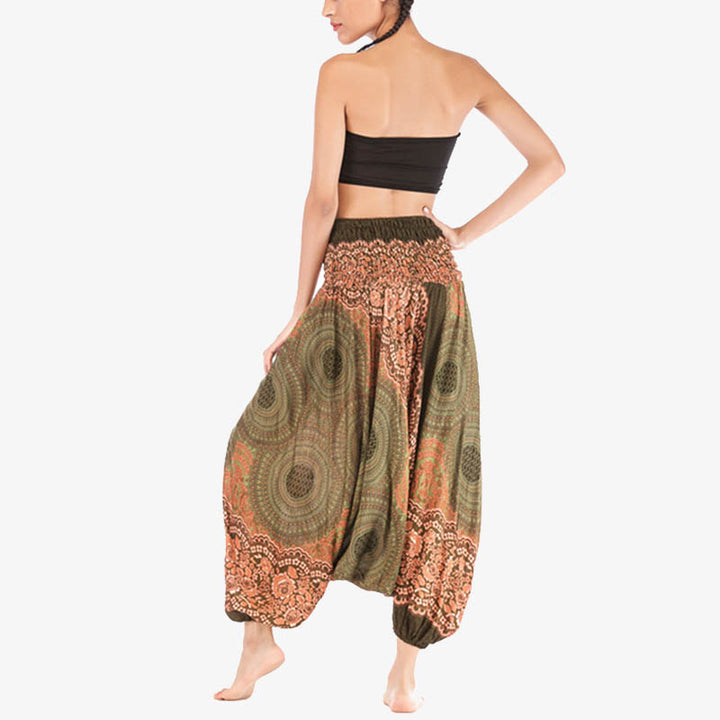 Buddha Stones Dwa style Noś okrągły geometryczny wzór Luźne marszczone spodnie haremowe Kombinezon Wysoki stan Damskie spodnie do jogi - image 38