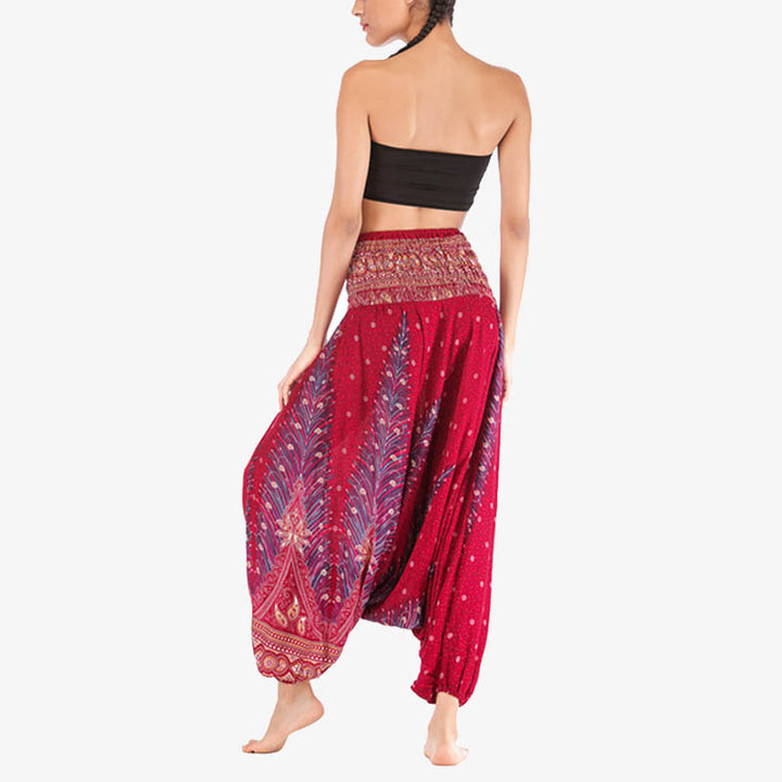 Buddha Stones, dwa style, pióra, geometryczny wzór, luźne, marszczone spodnie, kombinezon, damskie spodnie do jogi - image 5