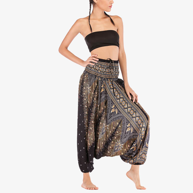 Buddha Stones, dwa style, pióra, geometryczny wzór, luźne, marszczone spodnie, kombinezon, damskie spodnie do jogi - image 20