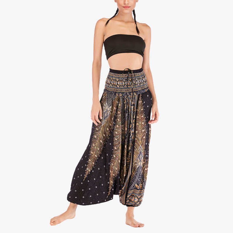 Buddha Stones, dwa style, pióra, geometryczny wzór, luźne, marszczone spodnie, kombinezon, damskie spodnie do jogi - image 23