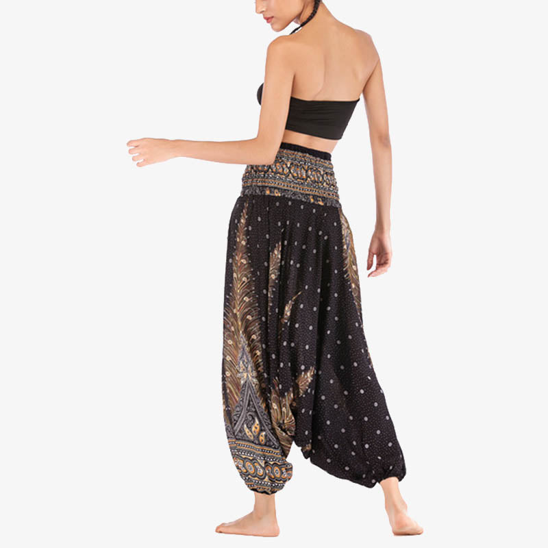 Buddha Stones, dwa style, pióra, geometryczny wzór, luźne, marszczone spodnie, kombinezon, damskie spodnie do jogi - image 22