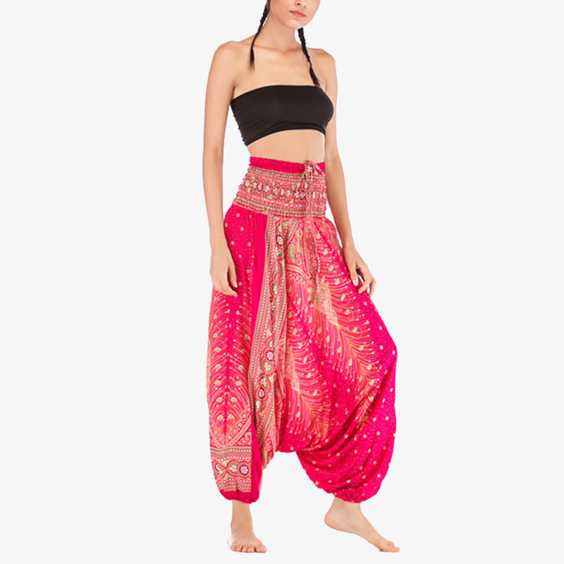 Buddha Stones, dwa style, pióra, geometryczny wzór, luźne, marszczone spodnie, kombinezon, damskie spodnie do jogi - image 12