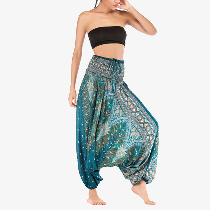 Buddha Stones, dwa style, pióra, geometryczny wzór, luźne, marszczone spodnie, kombinezon, damskie spodnie do jogi - image 29