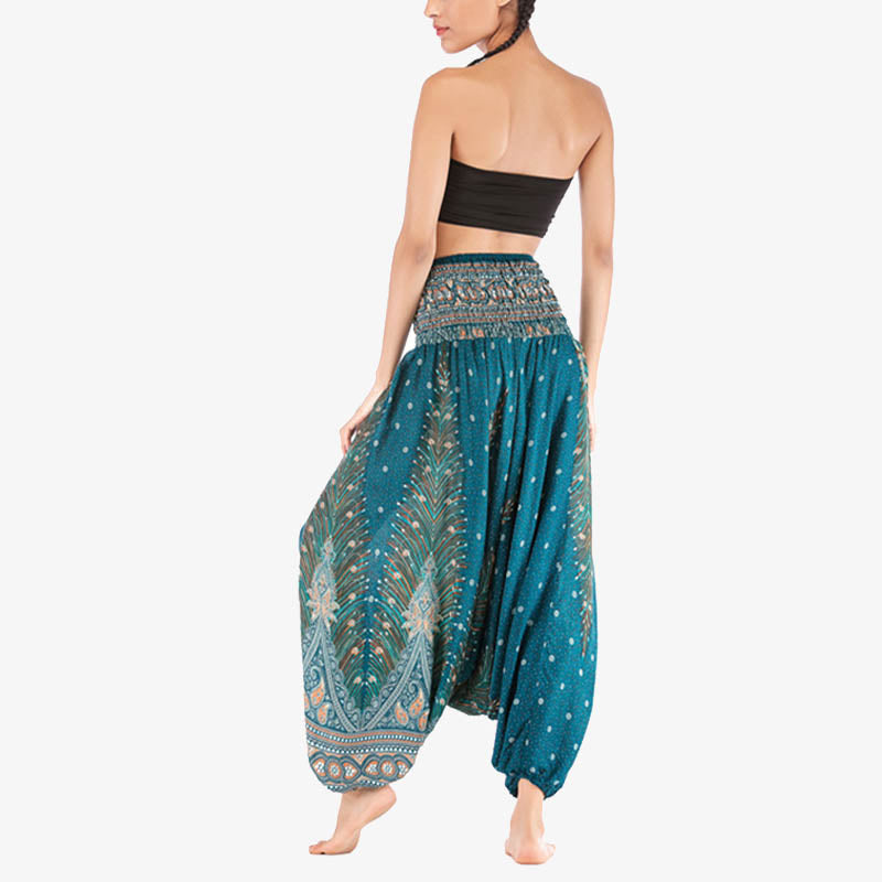 Buddha Stones, dwa style, pióra, geometryczny wzór, luźne, marszczone spodnie, kombinezon, damskie spodnie do jogi - image 32