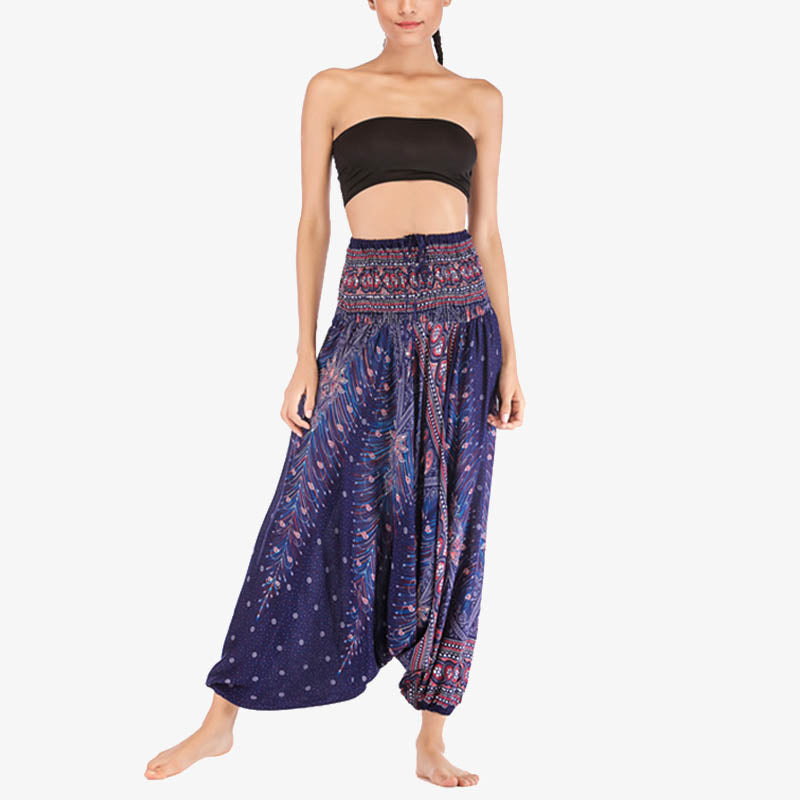 Buddha Stones, dwa style, pióra, geometryczny wzór, luźne, marszczone spodnie, kombinezon, damskie spodnie do jogi - image 38