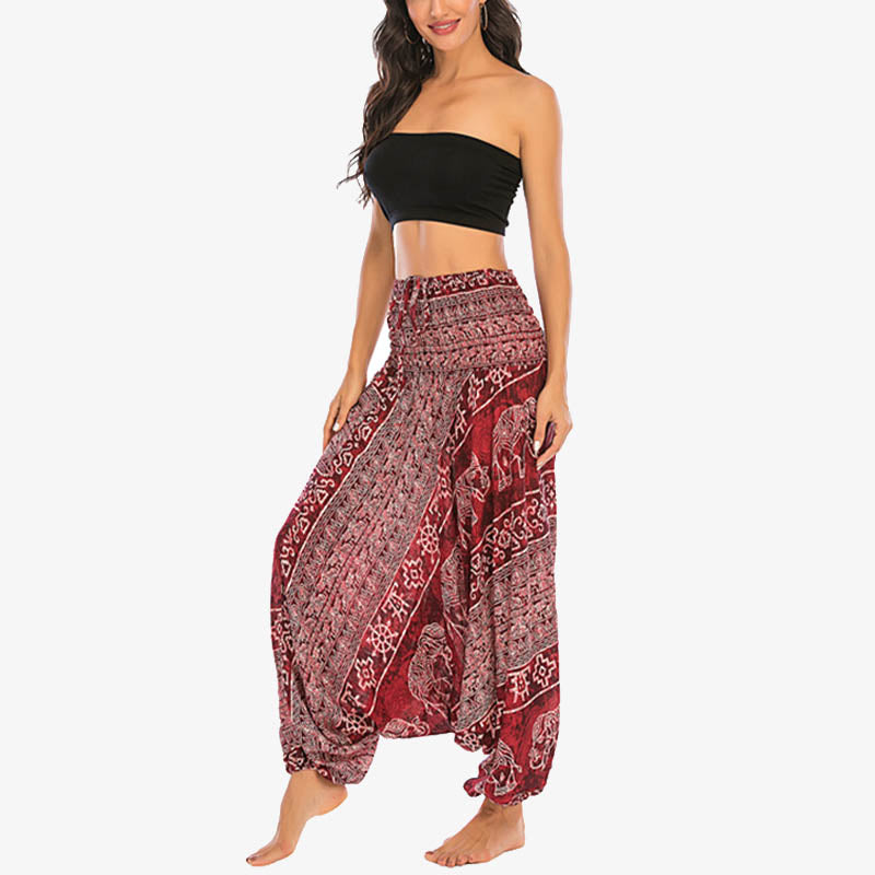 Buddha Stones Dwa Style Nosić Wzór Słonia Luźne Spodnie Haremowe Marszczone Kombinezon Damskie Spodnie Do Jogi - image 3