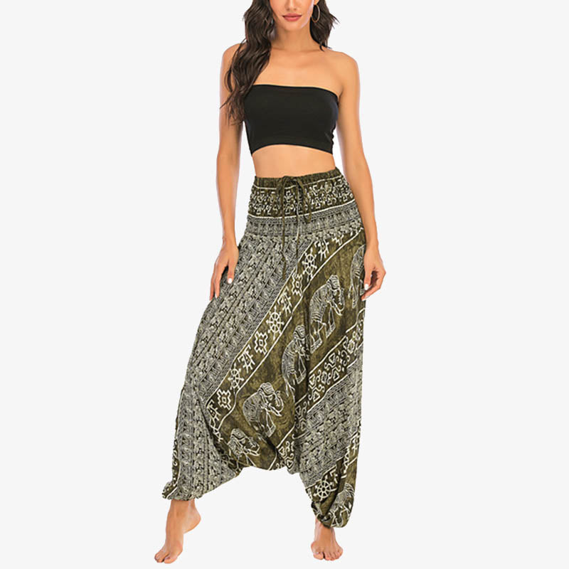 Buddha Stones Dwa Style Nosić Wzór Słonia Luźne Spodnie Haremowe Marszczone Kombinezon Damskie Spodnie Do Jogi - image 10