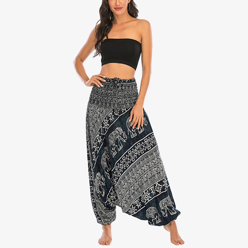 Buddha Stones Dwa Style Nosić Wzór Słonia Luźne Spodnie Haremowe Marszczone Kombinezon Damskie Spodnie Do Jogi - image 22