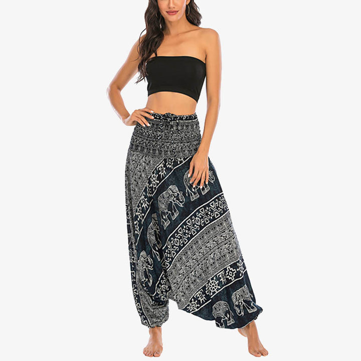 Buddha Stones Dwa Style Nosić Wzór Słonia Luźne Spodnie Haremowe Marszczone Kombinezon Damskie Spodnie Do Jogi - image 22