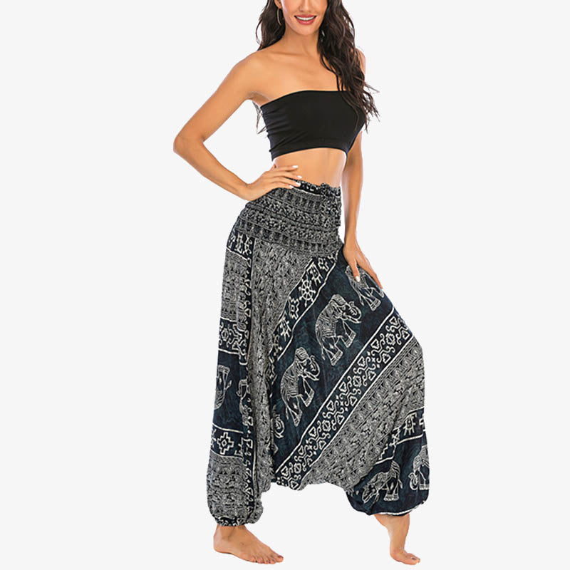 Buddha Stones Dwa Style Nosić Wzór Słonia Luźne Spodnie Haremowe Marszczone Kombinezon Damskie Spodnie Do Jogi - image 23