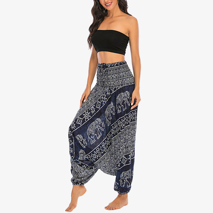 Buddha Stones Dwa Style Nosić Wzór Słonia Luźne Spodnie Haremowe Marszczone Kombinezon Damskie Spodnie Do Jogi - image 37