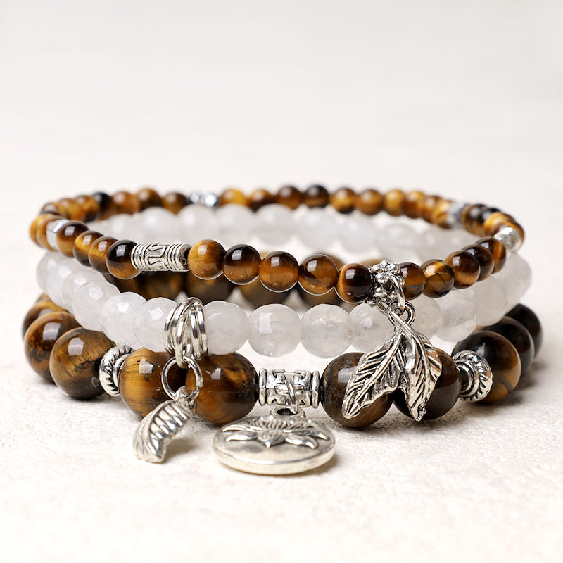 Buddha Stones 3PCS Naturalny Kryształ Kwarcowy Koraliki Uzdrawiająca Energia Bransoletka Lotosu - Tygrysie oko - image 26