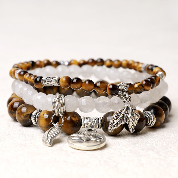 Buddha Stones 3PCS Naturalny Kryształ Kwarcowy Koraliki Uzdrawiająca Energia Bransoletka Lotosu - Tygrysie oko - image 26