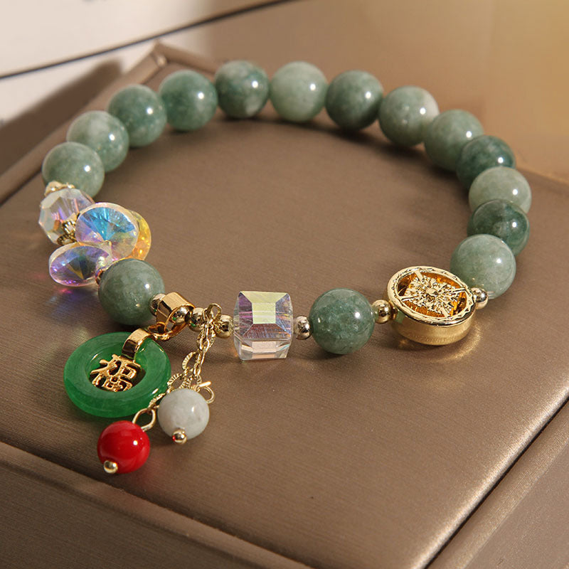 Buddha Stones Truskawkowe Kwarc Jade Fu Charakter Uzdrawiająca Bransoletka