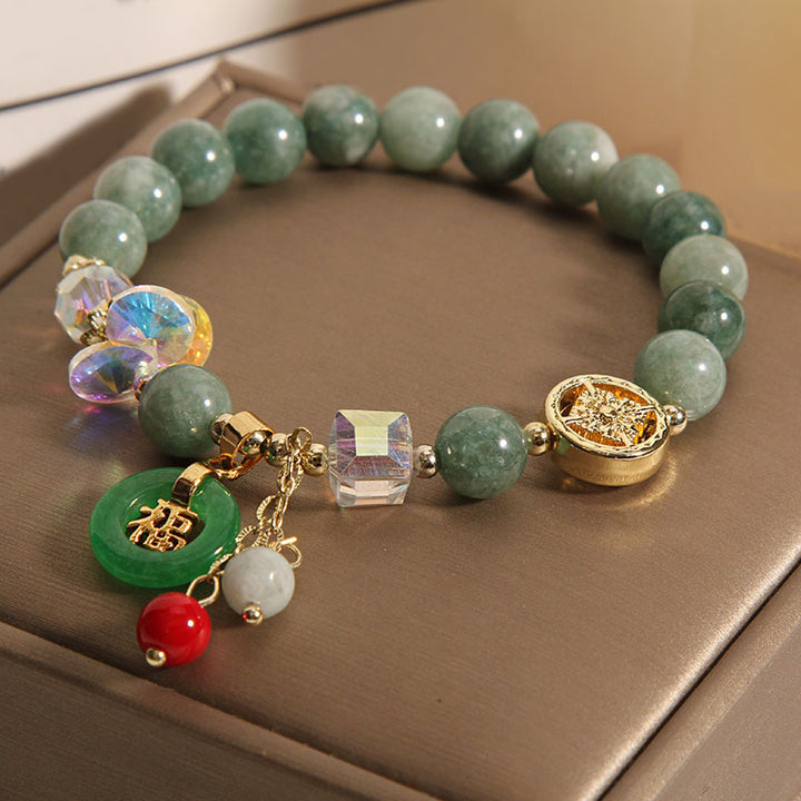 Buddha Stones Truskawkowe Kwarc Jade Fu Charakter Uzdrawiająca Bransoletka