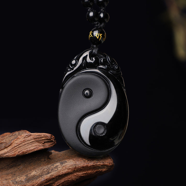 Buddha Stones Naturalny Czarny Obsydian Yin Yang Spełnienie Siła Naszyjnik Wisiorek
