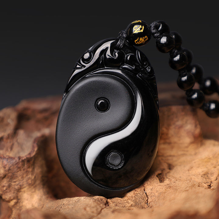 Buddha Stones Naturalny Czarny Obsydian Yin Yang Spełnienie Siła Naszyjnik Wisiorek