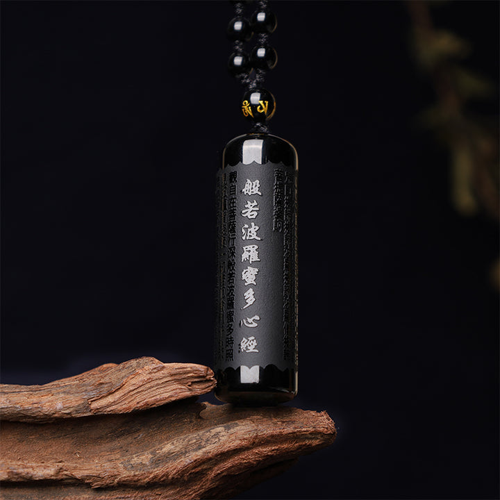 Naszyjnik oczyszczający Heart Sutra z Buddha Stones z czarnego obsydianu
