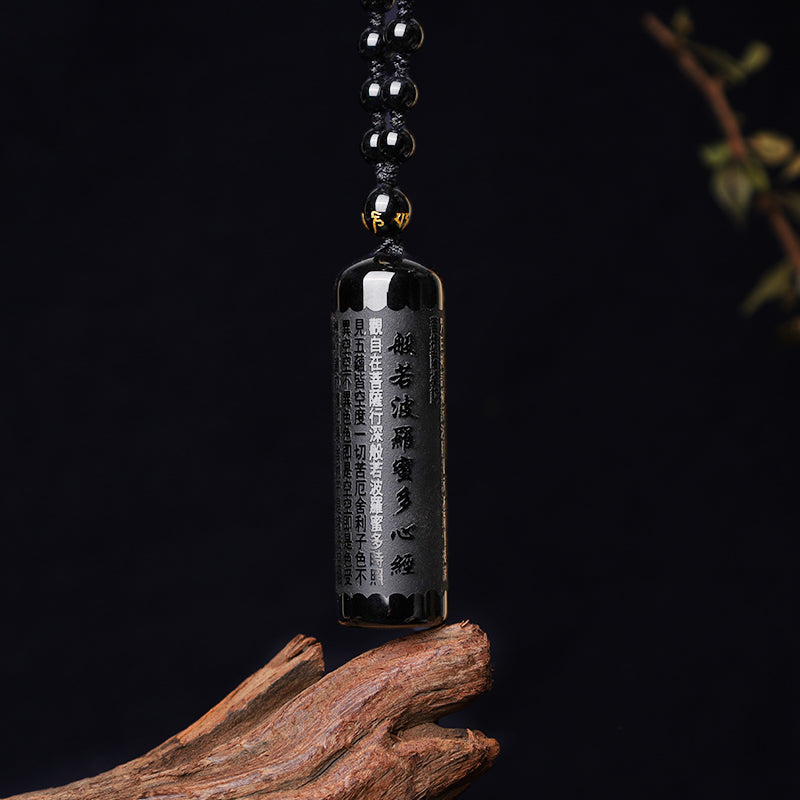 Naszyjnik oczyszczający Heart Sutra z Buddha Stones z czarnego obsydianu