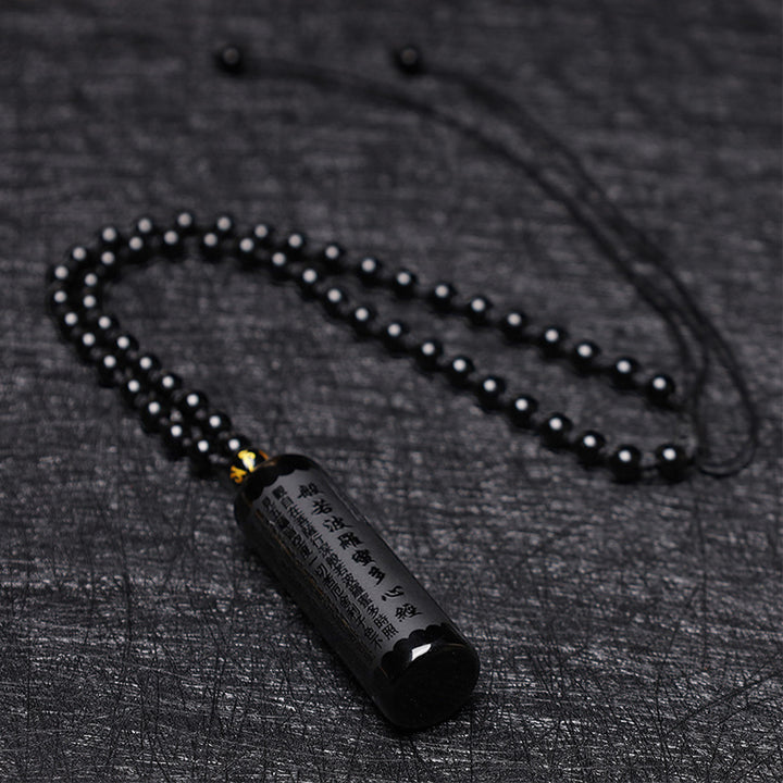 Naszyjnik oczyszczający Heart Sutra z Buddha Stones z czarnego obsydianu