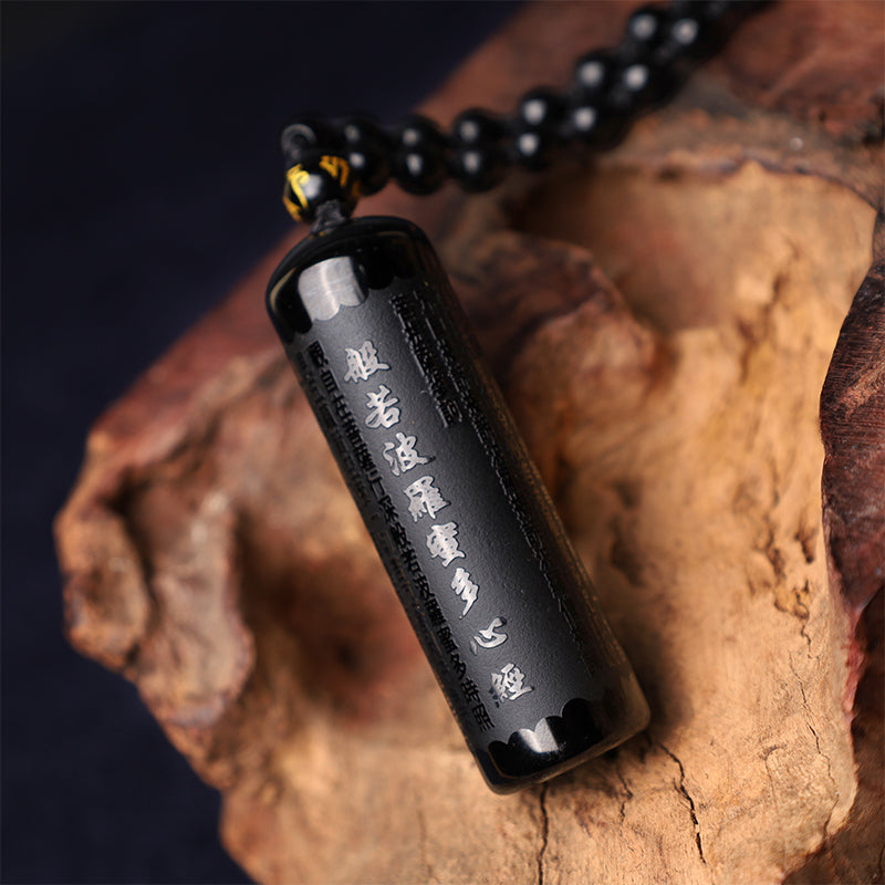 Naszyjnik oczyszczający Heart Sutra z Buddha Stones z czarnego obsydianu