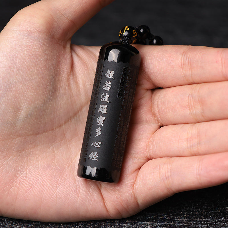 Naszyjnik oczyszczający Heart Sutra z Buddha Stones z czarnego obsydianu
