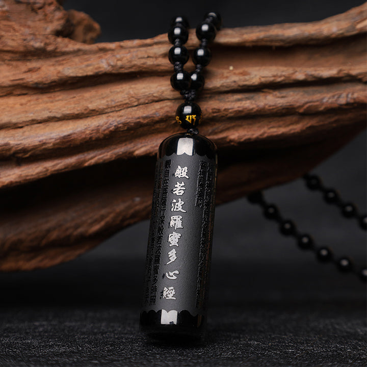 Naszyjnik oczyszczający Heart Sutra z Buddha Stones z czarnego obsydianu