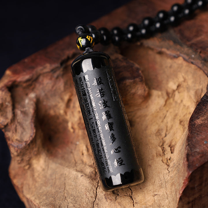 Naszyjnik oczyszczający Heart Sutra z Buddha Stones z czarnego obsydianu