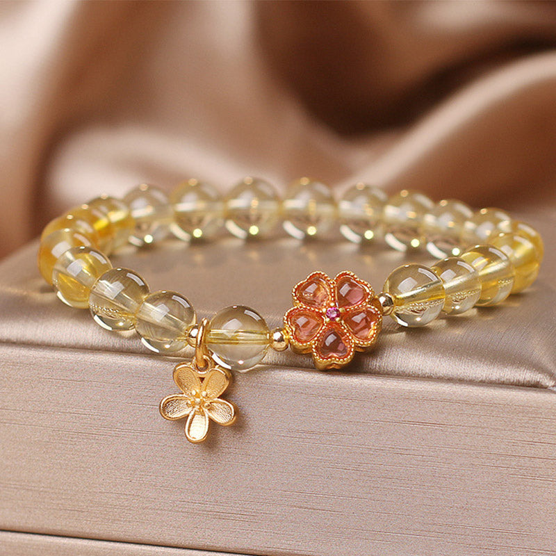 Bransoletka z naturalnym kwiatem cytrynu i Buddha Stones, ochrona dobrobytu