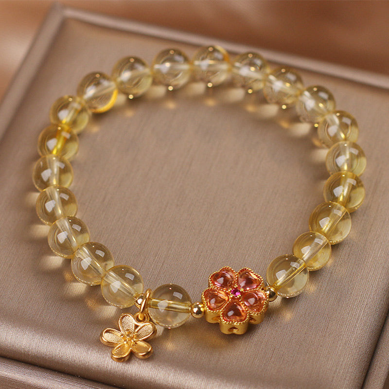 Bransoletka z naturalnym kwiatem cytrynu i Buddha Stones, ochrona dobrobytu