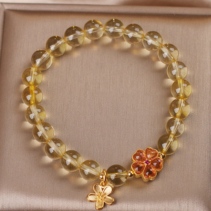 Bransoletka z naturalnym kwiatem cytrynu i Buddha Stones, ochrona dobrobytu