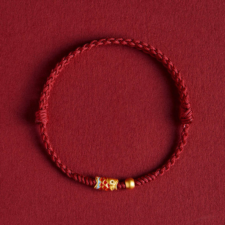 Buddha Stones 925 Srebro Sterling Ręcznie robione Koi Ryba Bogactwo Sukces Bransoletka z plecionej liny