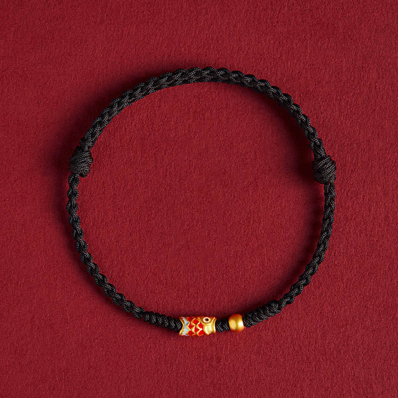 Buddha Stones 925 Srebro Sterling Ręcznie robione Koi Ryba Bogactwo Sukces Bransoletka z plecionej liny