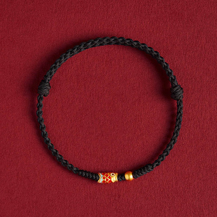 Buddha Stones 925 Srebro Sterling Ręcznie robione Koi Ryba Bogactwo Sukces Bransoletka z plecionej liny