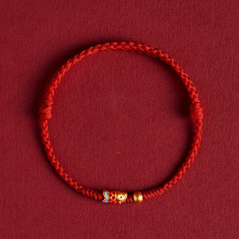 Buddha Stones 925 Srebro Sterling Ręcznie robione Koi Ryba Bogactwo Sukces Bransoletka z plecionej liny