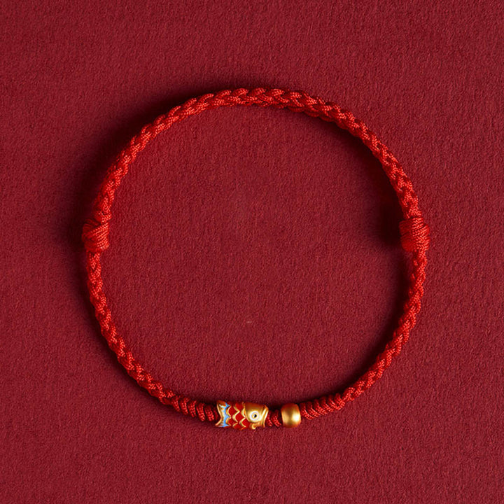 Buddha Stones 925 Srebro Sterling Ręcznie robione Koi Ryba Bogactwo Sukces Bransoletka z plecionej liny