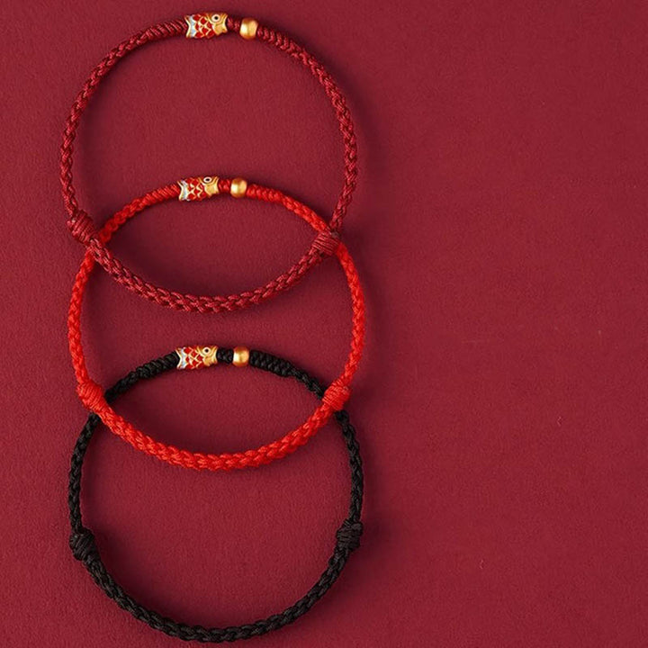 Buddha Stones 925 Srebro Sterling Ręcznie robione Koi Ryba Bogactwo Sukces Bransoletka z plecionej liny