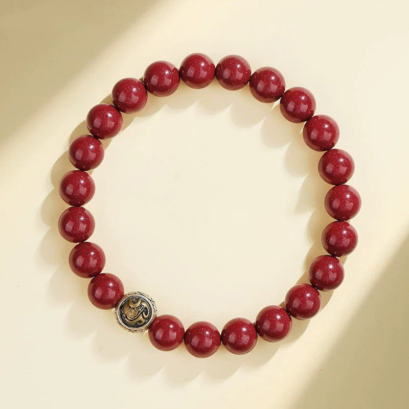 Bransoletka z Buddha Stones 925 ze srebra próby 925 z naturalnym cynobrem i czterema zwierzętami - 8 mm - Czarny Żółw (obwód nadgarstka 14-16 cm) - image 9