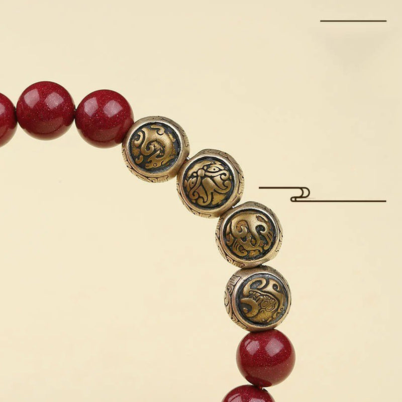 Bransoletka z Buddha Stones 925 ze srebra próby 925 z naturalnym cynobrem i czterema zwierzętami - image 14