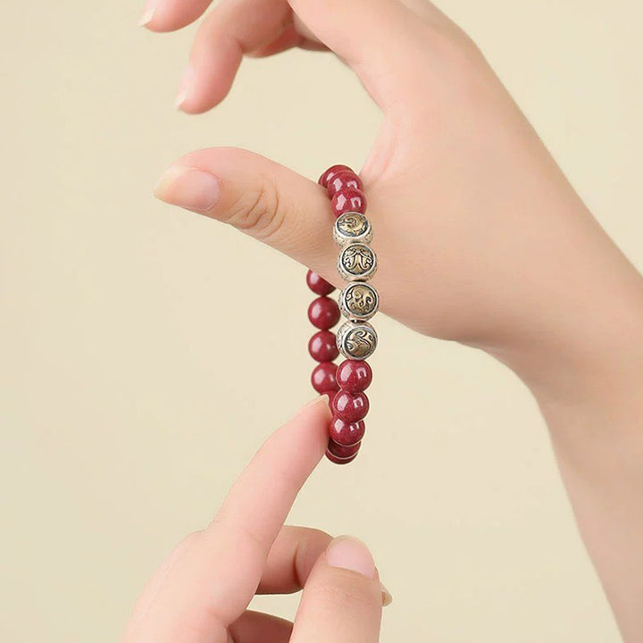 Bransoletka z Buddha Stones 925 ze srebra próby 925 z naturalnym cynobrem i czterema zwierzętami - image 20