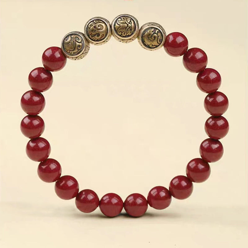 Bransoletka z Buddha Stones 925 ze srebra próby 925 z naturalnym cynobrem i czterema zwierzętami - image 13