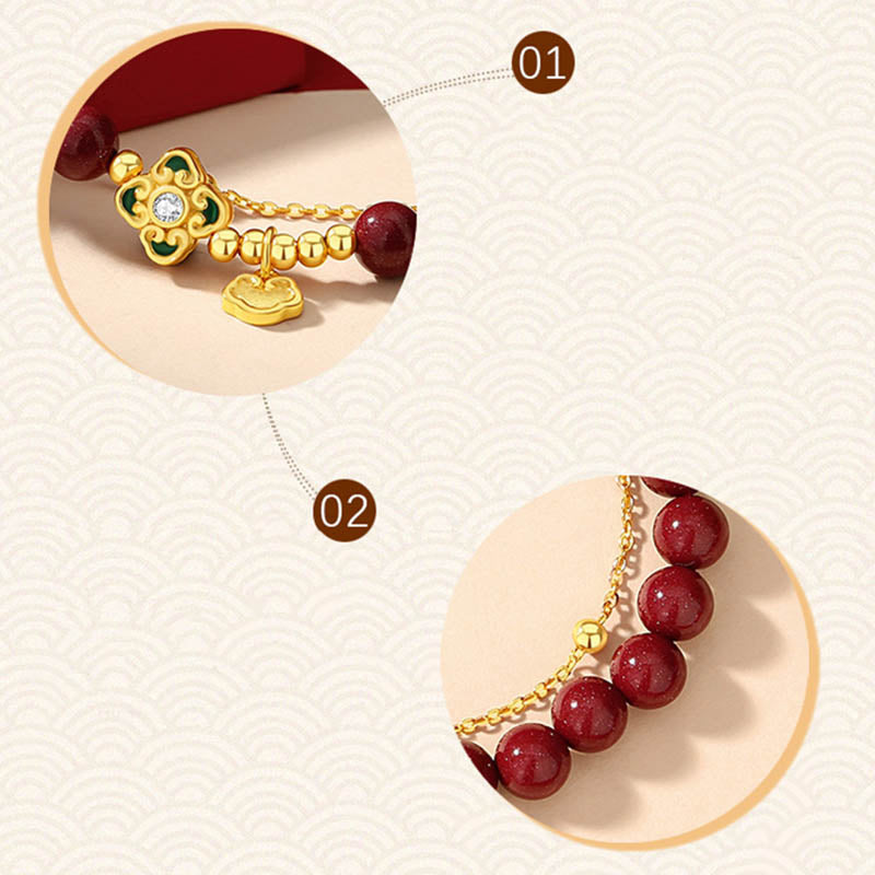 Bransoletka z Buddha Stones 925 ze srebra próby 925 z naturalnym cynobrem i czterolistną koniczyną - image 9