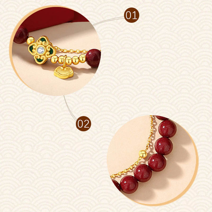 Bransoletka z Buddha Stones 925 ze srebra próby 925 z naturalnym cynobrem i czterolistną koniczyną - image 9