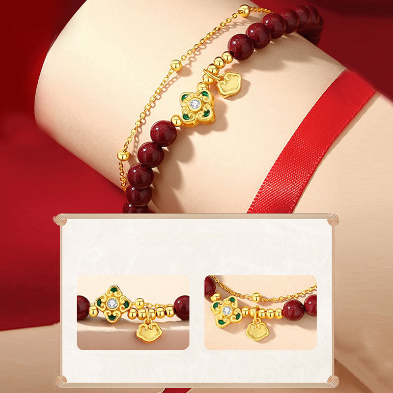 Bransoletka z Buddha Stones 925 ze srebra próby 925 z naturalnym cynobrem i czterolistną koniczyną - image 8